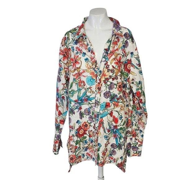 Neiman Marcus Womens 100% Linen Button Front Shirt, Floral, Tropical, Size XL - Picture 1 of 10